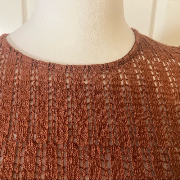 Anthropologie Rust Open Knit Sweater Dress Fringe Hem XXS - Picture 4 of 5